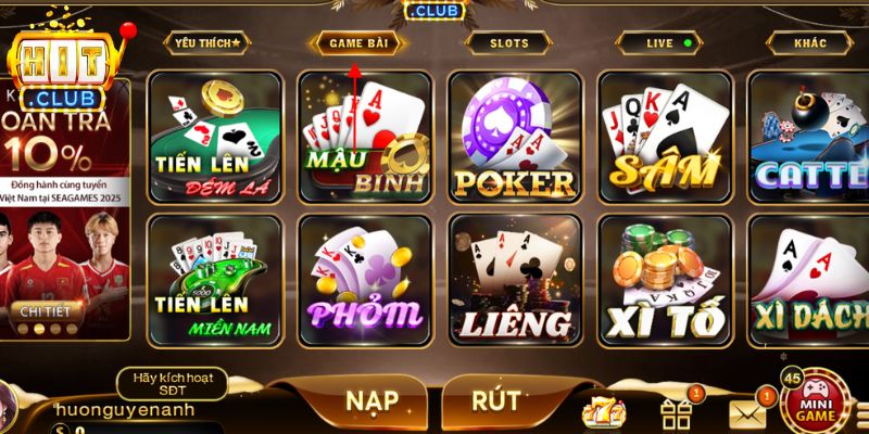 Phỏm Hitclub mang trải nghiệm trí tuệ hấp dẫn, chiến lược thông minh